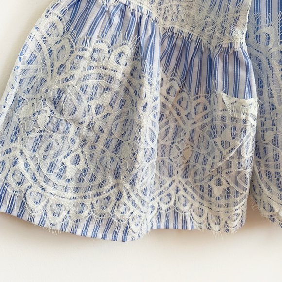 ZARA Striped Blue White Blouse Top Lace Detail - Picture 6 of 14
